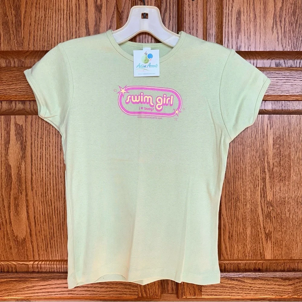 NWT Action Accents swim girl T-shirt size 14-16 junior 100% cotton
